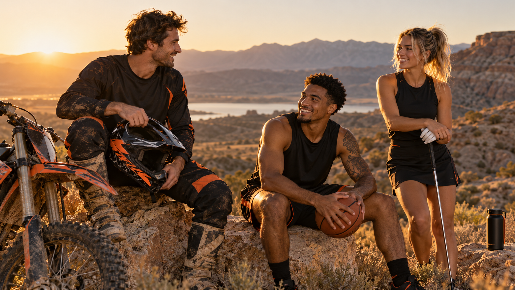 Friends from different sports spending time together outdoors